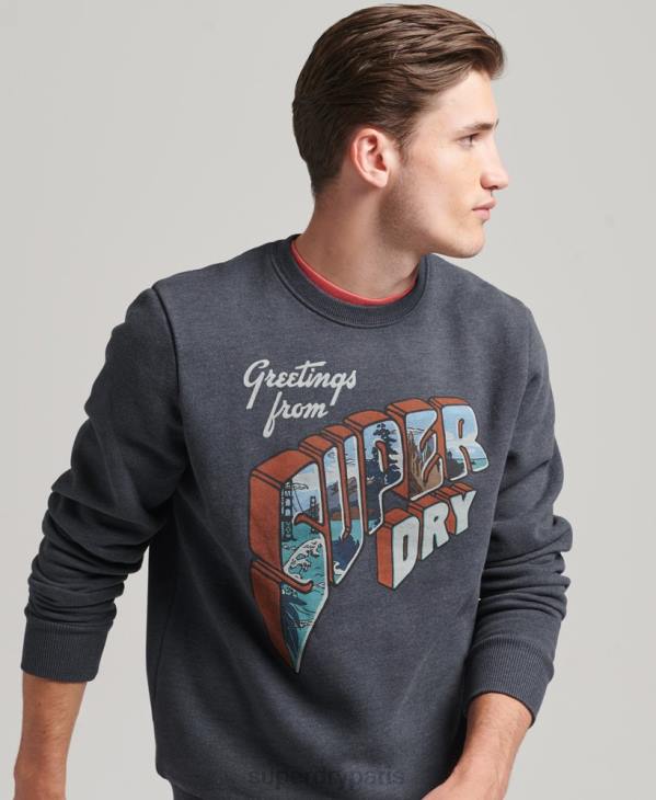 Superdry Hommes sweat ras du cou avec autocollant de voyage D64Z510 vêtements marine