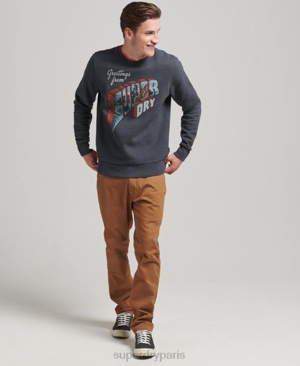 Superdry Hommes sweat ras du cou avec autocollant de voyage D64Z510 vêtements marine