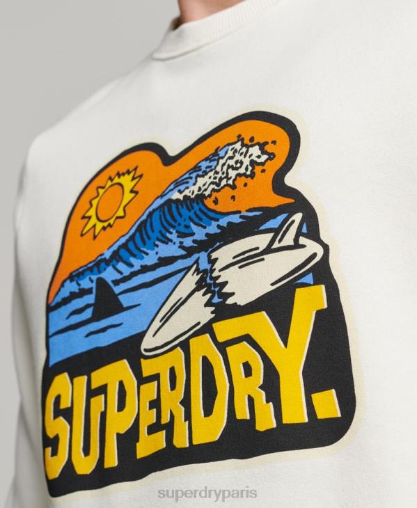 Superdry Hommes sweat ras du cou avec autocollant de voyage D64Z542 vêtements blanc