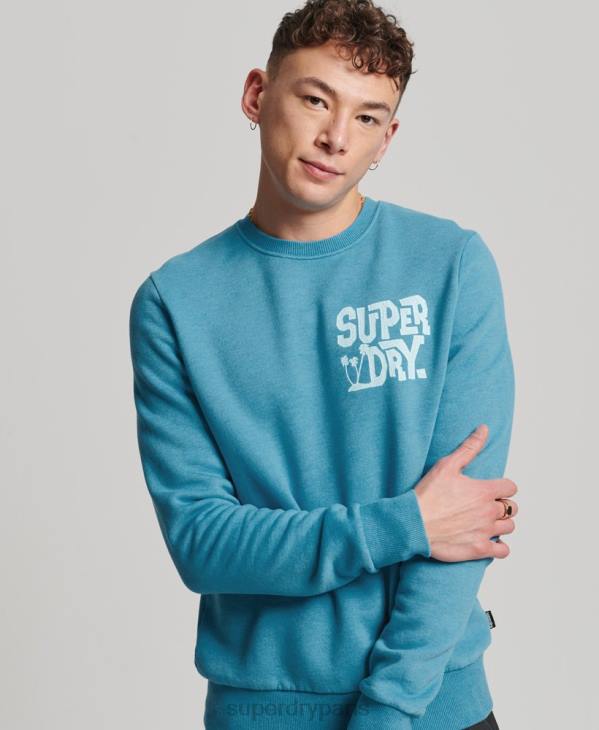Superdry Hommes sweat ras du cou avec autocollant de voyage D64Z589 vêtements bleu