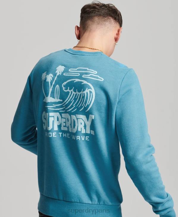 Superdry Hommes sweat ras du cou avec autocollant de voyage D64Z589 vêtements bleu