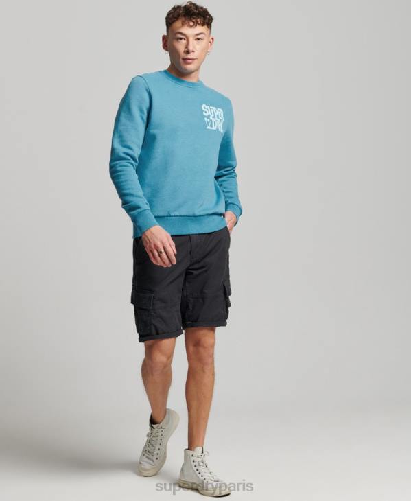 Superdry Hommes sweat ras du cou avec autocollant de voyage D64Z589 vêtements bleu