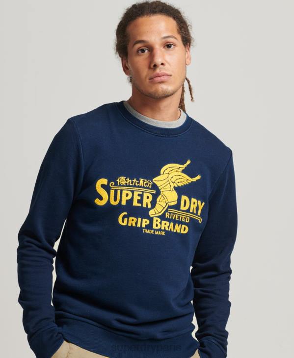 Superdry Hommes sweat ras du cou avec enseigne murale D64Z5157 vêtements bleu foncé