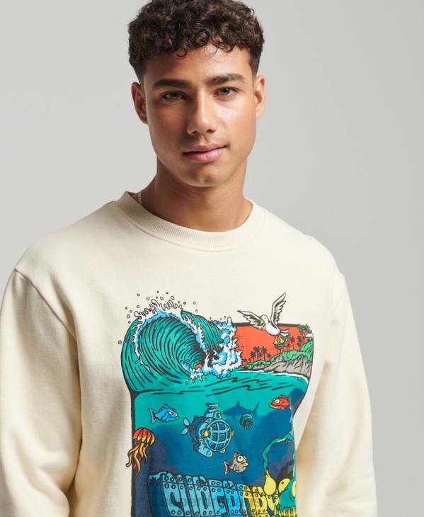 Superdry Hommes sweat ras du cou créatures D64Z478 vêtements crème
