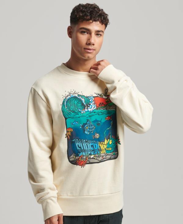 Superdry Hommes sweat ras du cou créatures D64Z478 vêtements crème
