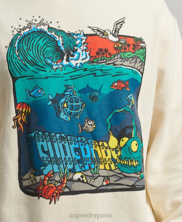 Superdry Hommes sweat ras du cou créatures D64Z478 vêtements crème