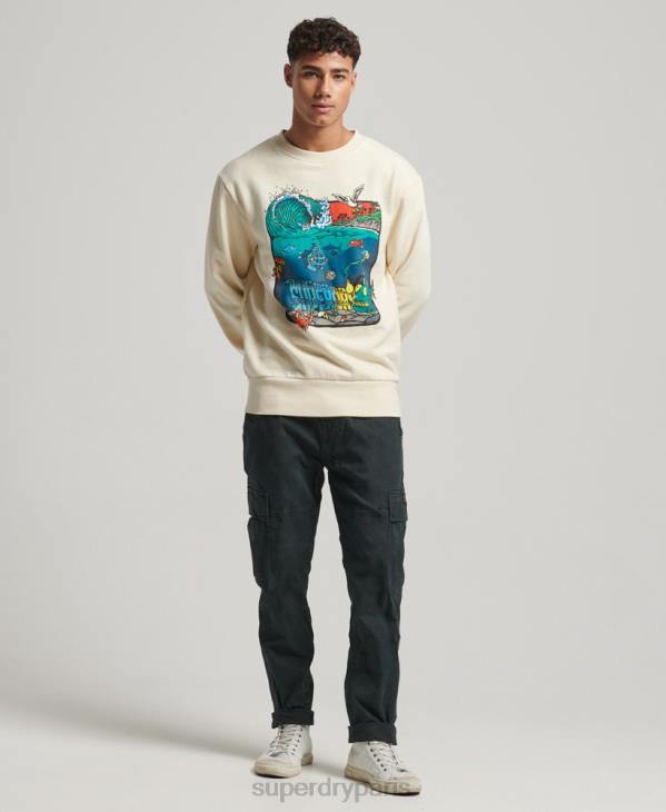 Superdry Hommes sweat ras du cou créatures D64Z478 vêtements crème