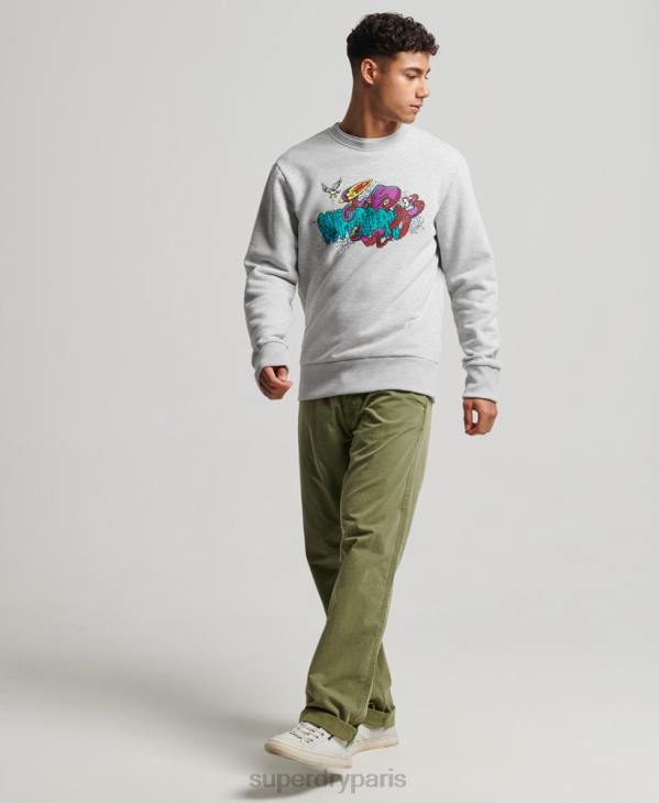 Superdry Hommes sweat ras du cou créatures D64Z65 vêtements gris clair
