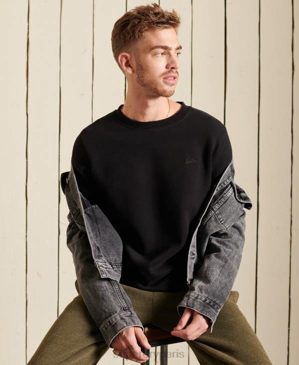 Superdry Hommes sweat ras du cou en coton bio à logo vintage D64Z771 vêtements noir