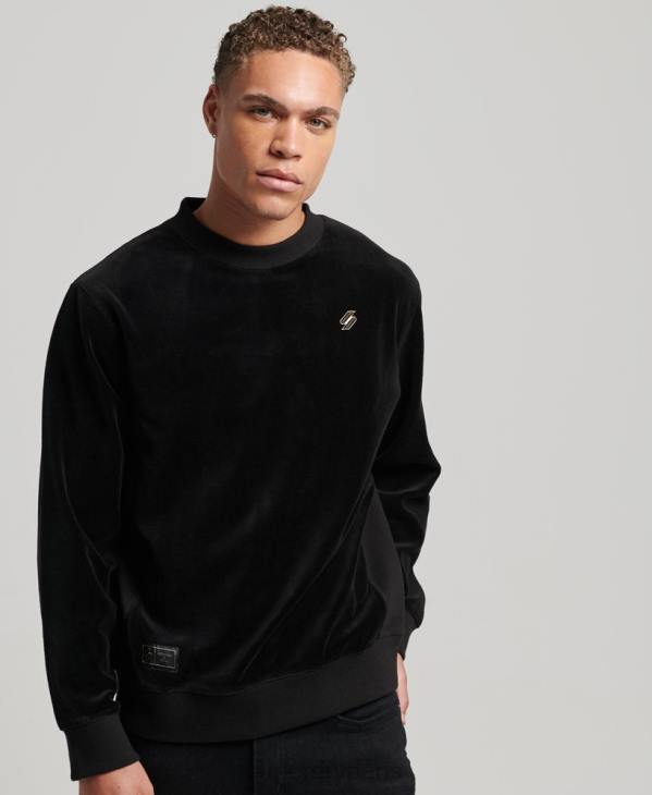 Superdry Hommes sweat ras du cou en velours avec logo code s D64Z849 vêtements noir