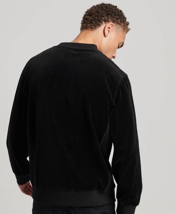 Superdry Hommes sweat ras du cou en velours avec logo code s D64Z849 vêtements noir