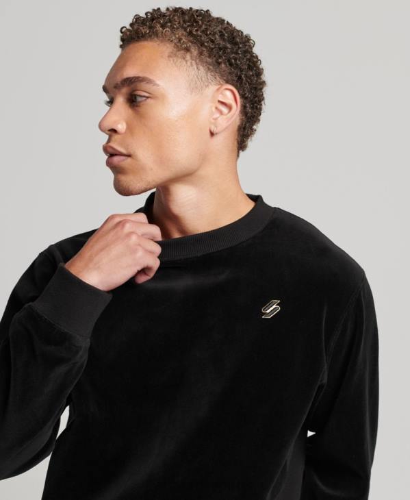 Superdry Hommes sweat ras du cou en velours avec logo code s D64Z849 vêtements noir