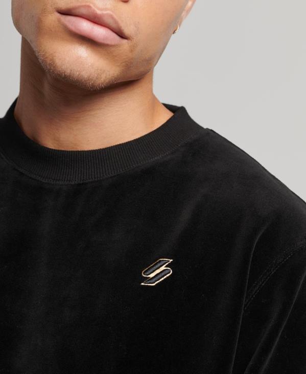 Superdry Hommes sweat ras du cou en velours avec logo code s D64Z849 vêtements noir