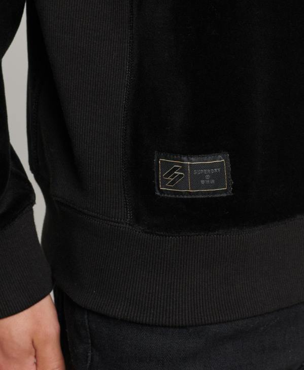 Superdry Hommes sweat ras du cou en velours avec logo code s D64Z849 vêtements noir