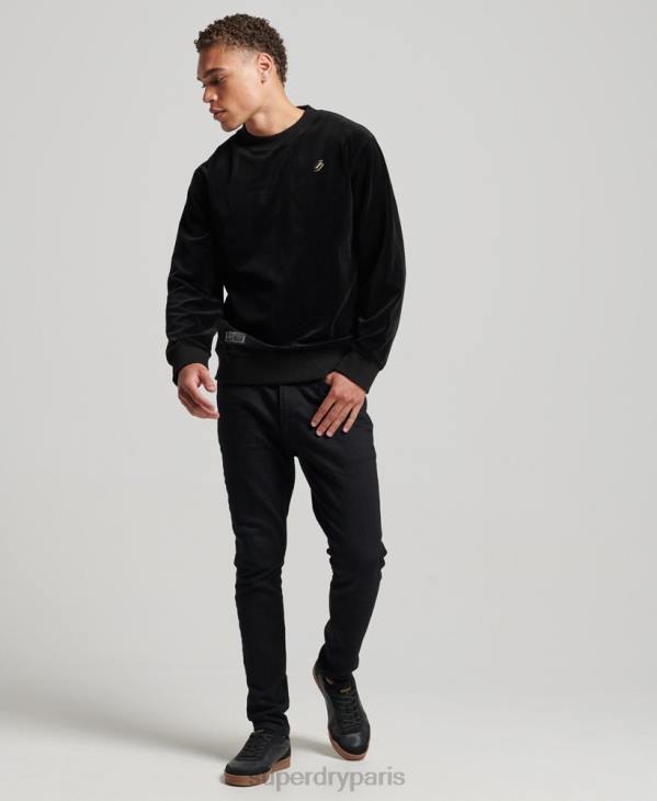 Superdry Hommes sweat ras du cou en velours avec logo code s D64Z849 vêtements noir
