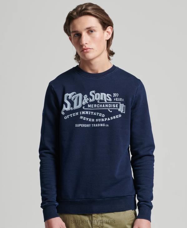 Superdry Hommes sweat ras du cou indigo style script vintage D64Z5185 vêtements bleu foncé