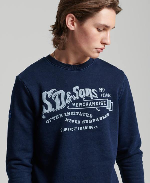 Superdry Hommes sweat ras du cou indigo style script vintage D64Z5185 vêtements bleu foncé