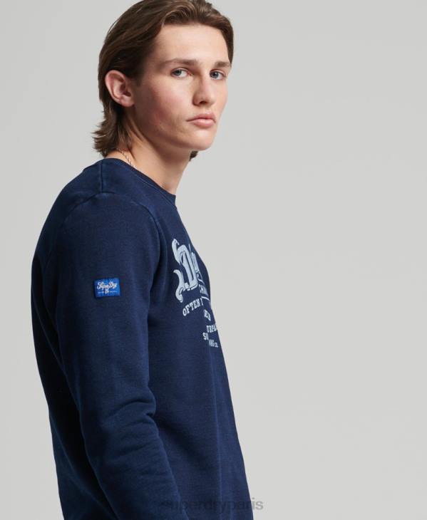 Superdry Hommes sweat ras du cou indigo style script vintage D64Z5185 vêtements bleu foncé