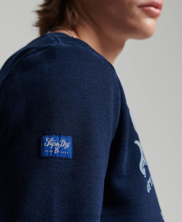 Superdry Hommes sweat ras du cou indigo style script vintage D64Z5185 vêtements bleu foncé
