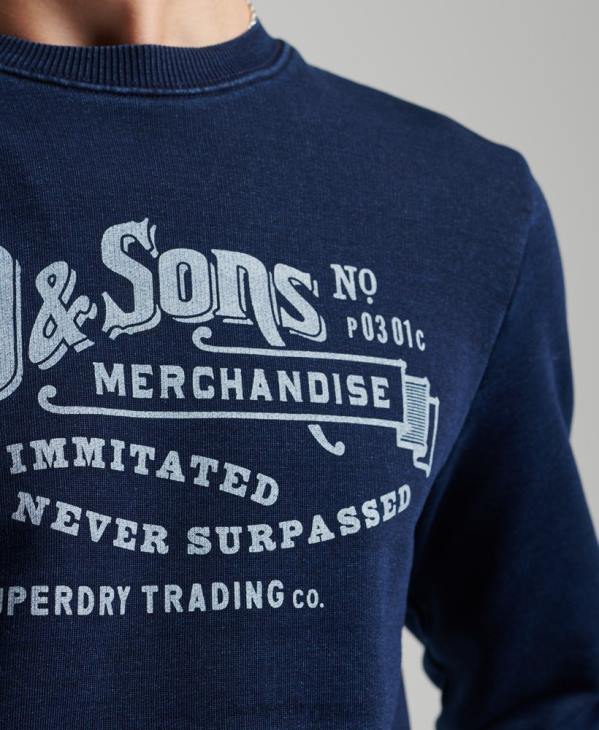 Superdry Hommes sweat ras du cou indigo style script vintage D64Z5185 vêtements bleu foncé