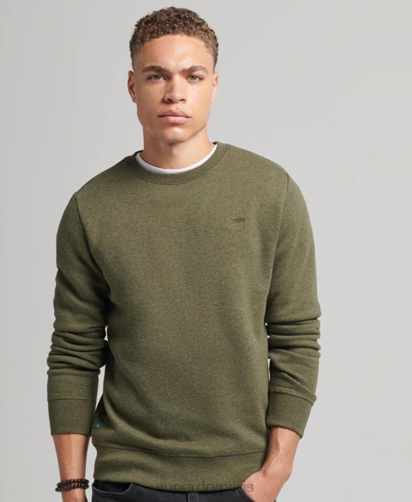 Superdry Hommes sweat ras du cou à logo essentiel en coton bio D64Z672 vêtements kaki