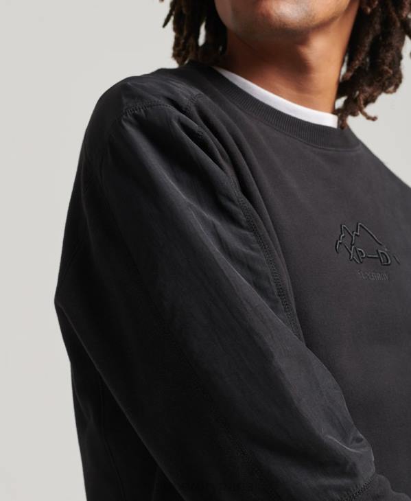 Superdry Hommes sweat ras du cou xp-d hybride mélange de tissus D64Z794 vêtements noir