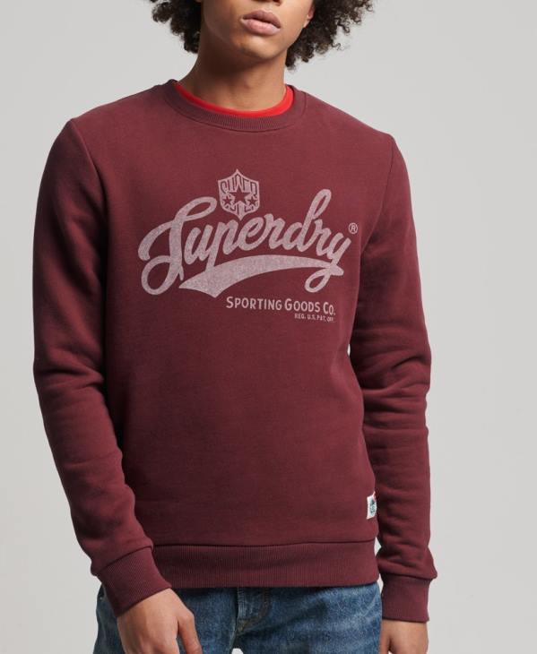 Superdry Hommes sweat-shirt d'équipe collégiale de style script vintage D64Z828 vêtements rouge