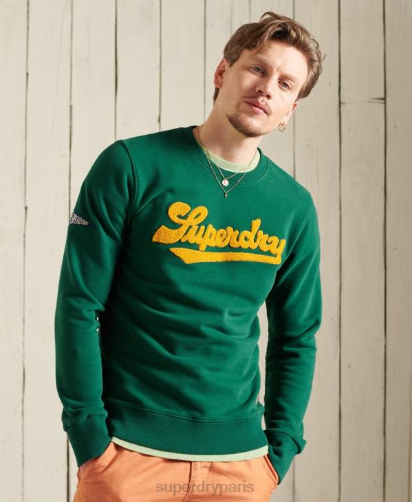 Superdry Hommes sweat-shirt universitaire en chenille en édition limitée D64Z868 vêtements vert