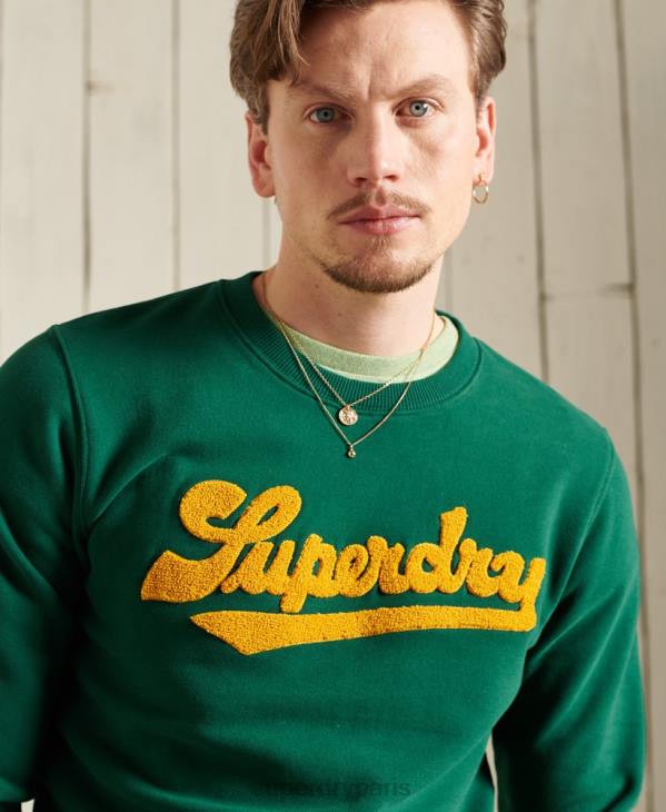 Superdry Hommes sweat-shirt universitaire en chenille en édition limitée D64Z868 vêtements vert