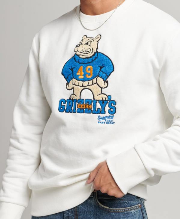 Superdry Hommes sweat-shirt vintage collégial D64Z5090 vêtements crème