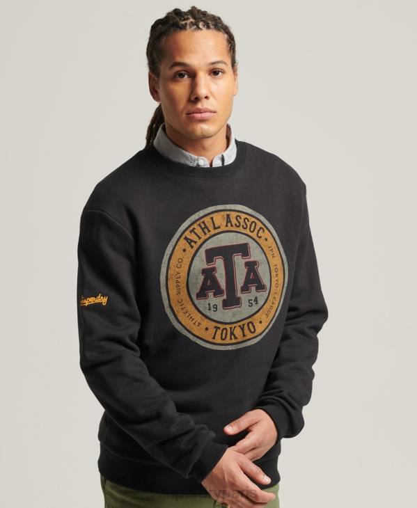 Superdry Hommes sweat-shirt vintage collégial D64Z845 vêtements noir