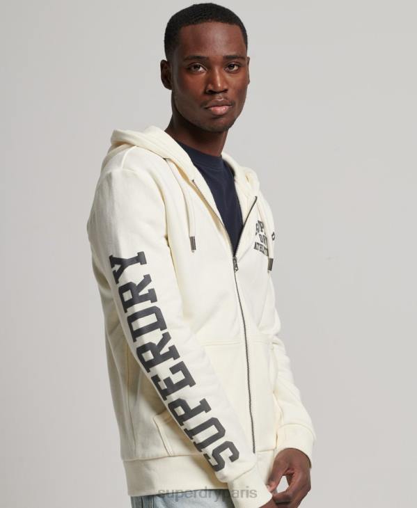Superdry Hommes sweat zippé à capuche athlétique D64Z492 vêtements crème