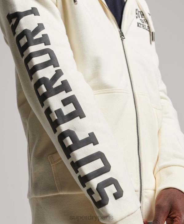 Superdry Hommes sweat zippé à capuche athlétique D64Z492 vêtements crème