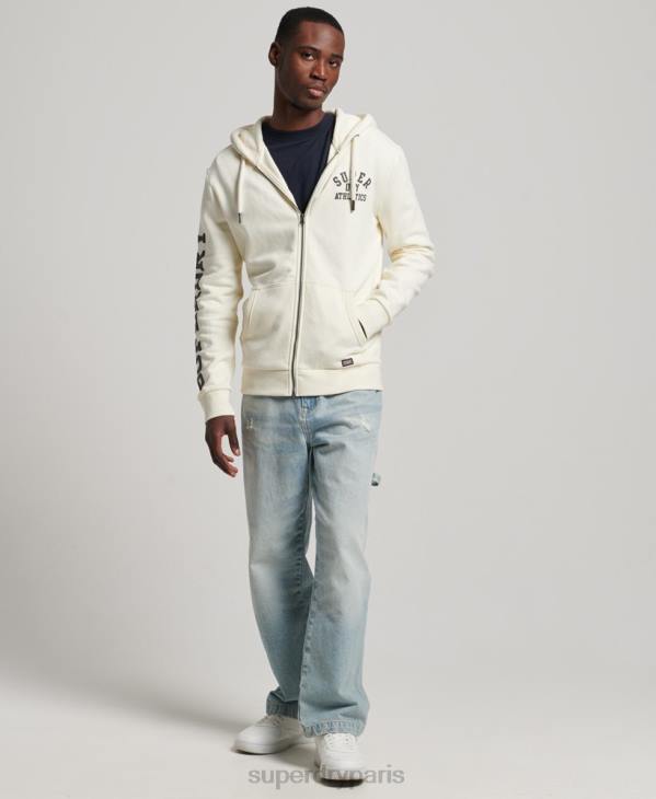 Superdry Hommes sweat zippé à capuche athlétique D64Z492 vêtements crème