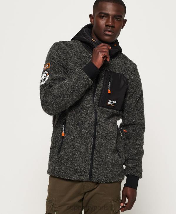 Superdry Hommes sweat zippé à capuche en sherpa de montagne D64Z5219 vêtements gris foncé
