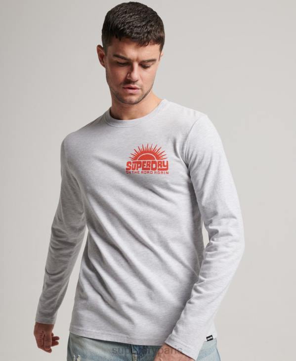 Superdry Hommes autocollant de voyage haut à manches longues D64Z1499 vêtements gris clair