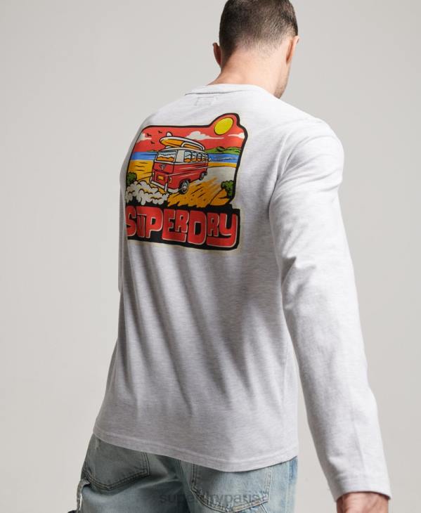 Superdry Hommes autocollant de voyage haut à manches longues D64Z1499 vêtements gris clair