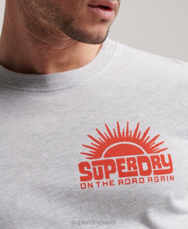 Superdry Hommes autocollant de voyage haut à manches longues D64Z1499 vêtements gris clair