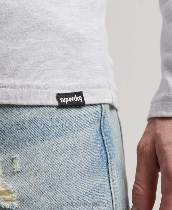 Superdry Hommes autocollant de voyage haut à manches longues D64Z1499 vêtements gris clair