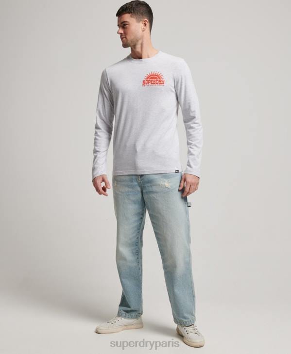 Superdry Hommes autocollant de voyage haut à manches longues D64Z1499 vêtements gris clair