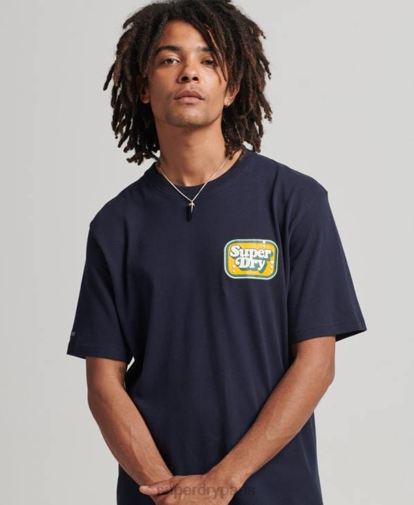Superdry Hommes cooper rétro des années 70 t-shirt graphique D64Z4811 vêtements marine