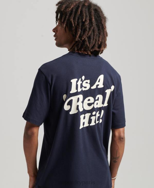 Superdry Hommes cooper rétro des années 70 t-shirt graphique D64Z4811 vêtements marine
