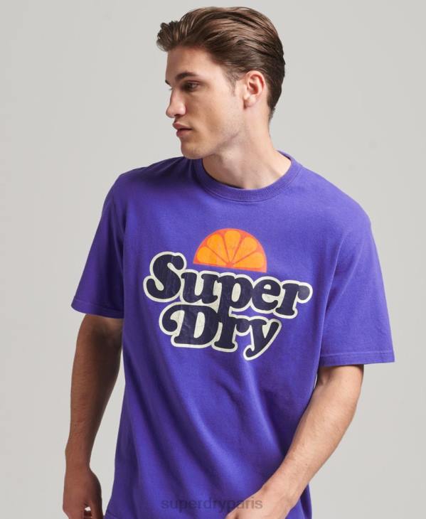 Superdry Hommes cooper rétro des années 70 t-shirt graphique D64Z4900 vêtements bleu clair