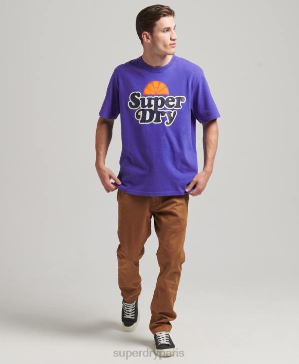 Superdry Hommes cooper rétro des années 70 t-shirt graphique D64Z4900 vêtements bleu clair