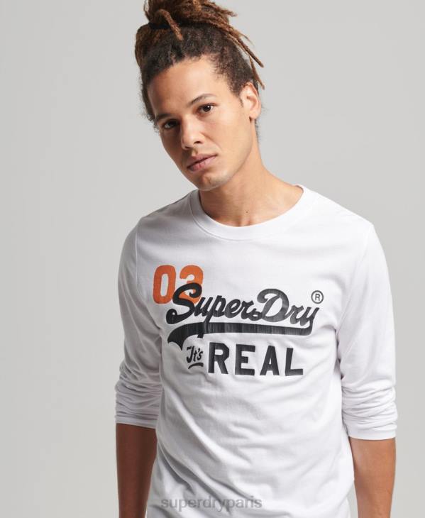 Superdry Hommes haut classique américain à logo vintage D64Z1552 vêtements blanc