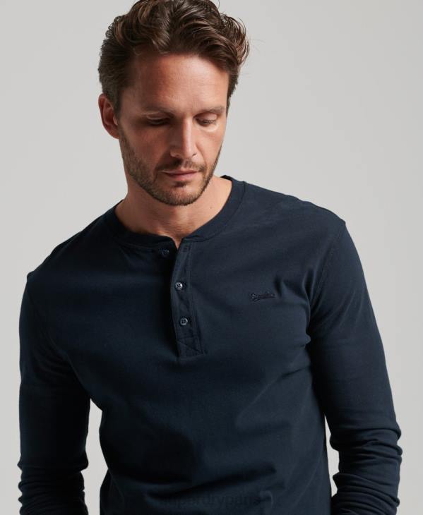 Superdry Hommes haut col tunisien brodé logo vintage en coton bio D64Z1457 vêtements marine