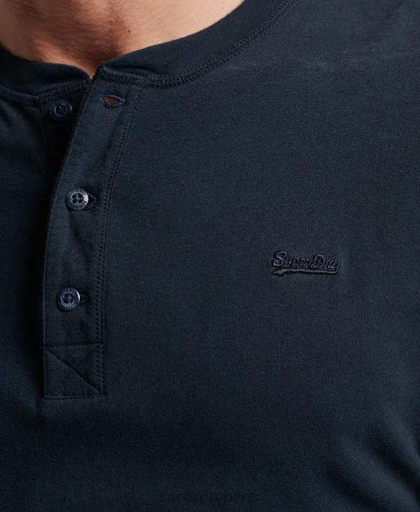 Superdry Hommes haut col tunisien brodé logo vintage en coton bio D64Z1457 vêtements marine