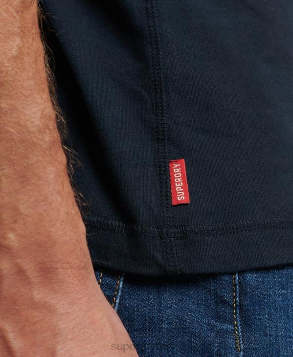 Superdry Hommes haut col tunisien brodé logo vintage en coton bio D64Z1457 vêtements marine