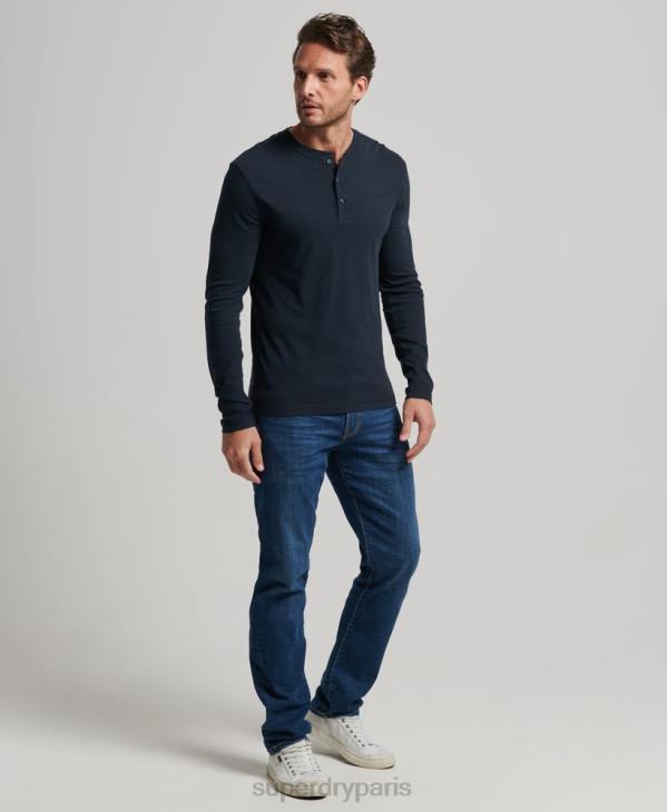 Superdry Hommes haut col tunisien brodé logo vintage en coton bio D64Z1457 vêtements marine