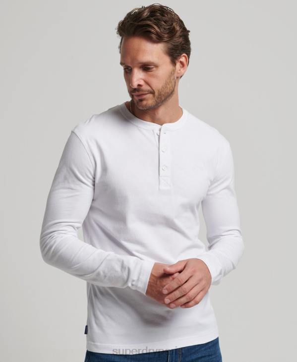 Superdry Hommes haut col tunisien brodé logo vintage en coton bio D64Z1460 vêtements blanc